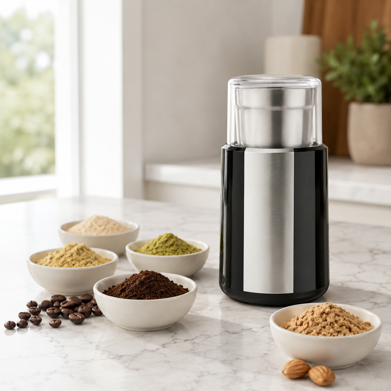 Electric Coffee Grinder — 200W, Stainless Steel Blades, Removable Cup