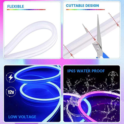 Neon Strip Lights, 32.8Ft/10M LED Neon Rope Lights with Remote APP Control IP65 Waterproof Flexible Neon LED Strip Lights 24V RGB LED Neon Lights for Bedroom Indoors Outdoors Decor