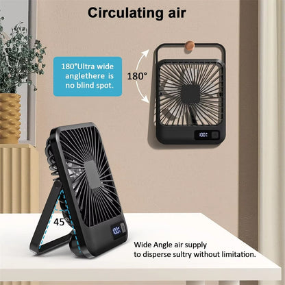 Portable USB Rechargeable Desk Fan – 180° Tilt Folding Personal Fan, 5 Speeds, Ultra Quiet with Power Display