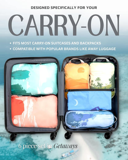 Compression Packing Cubes for Travel, 6-Piece Lightweight Packing Cubes Set for Carry-On Luggage & Backpacks –  (Getaways)