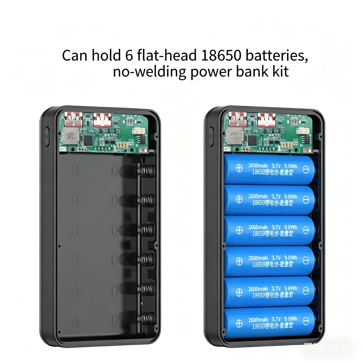 6-Slot 18650 Battery Power Bank Box Dual USB Type C Charging Shell with Camping Light for Mobile Devices