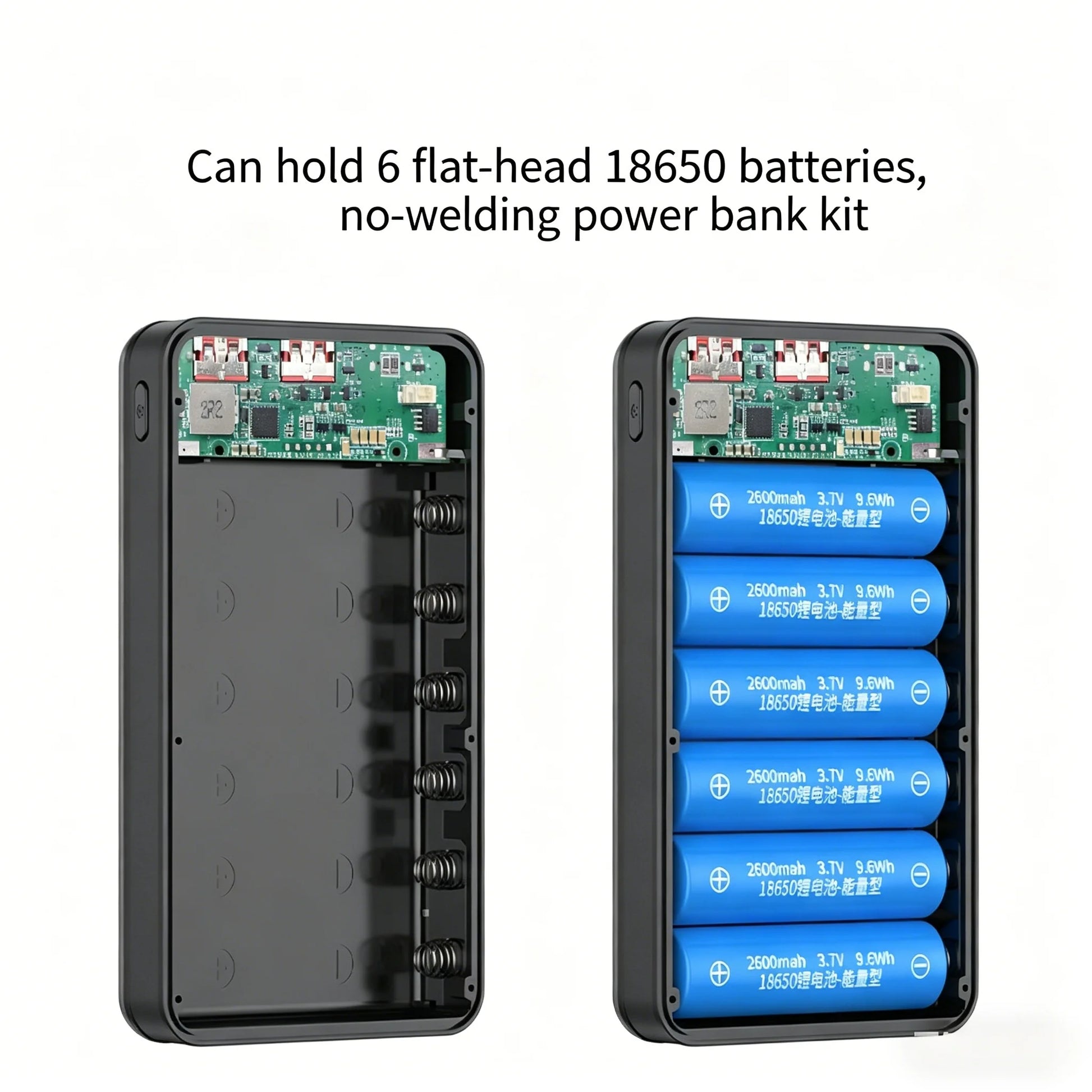 6-Slot 18650 Battery Power Bank Box Dual USB Type C Charging Shell with Camping Light for Mobile Devices
