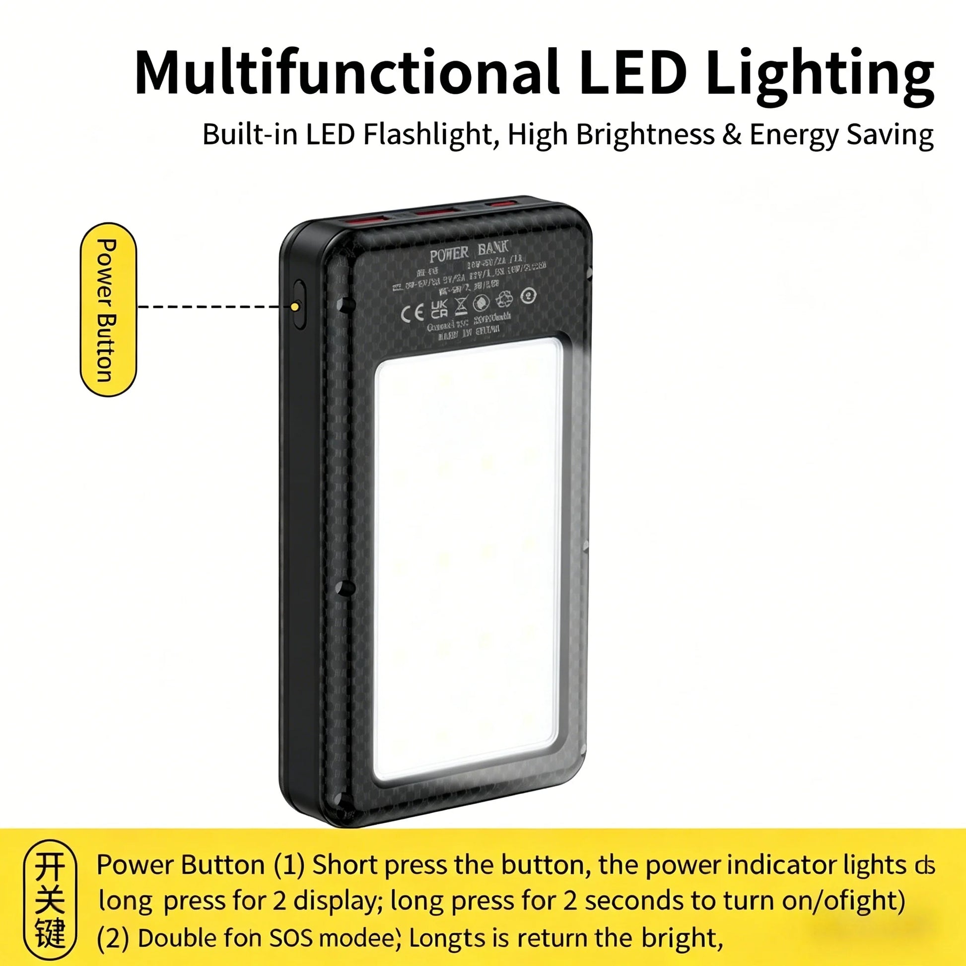 6-Slot 18650 Battery Power Bank Box Dual USB Type C Charging Shell with Camping Light for Mobile Devices