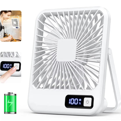 Portable USB Rechargeable Desk Fan – 180° Tilt Folding Personal Fan, 5 Speeds, Ultra Quiet with Power Display