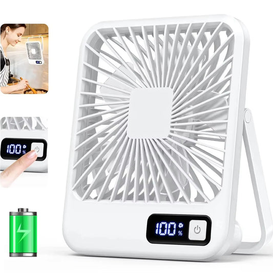 Portable USB Rechargeable Desk Fan – 180° Tilt Folding Personal Fan, 5 Speeds, Ultra Quiet with Power Display