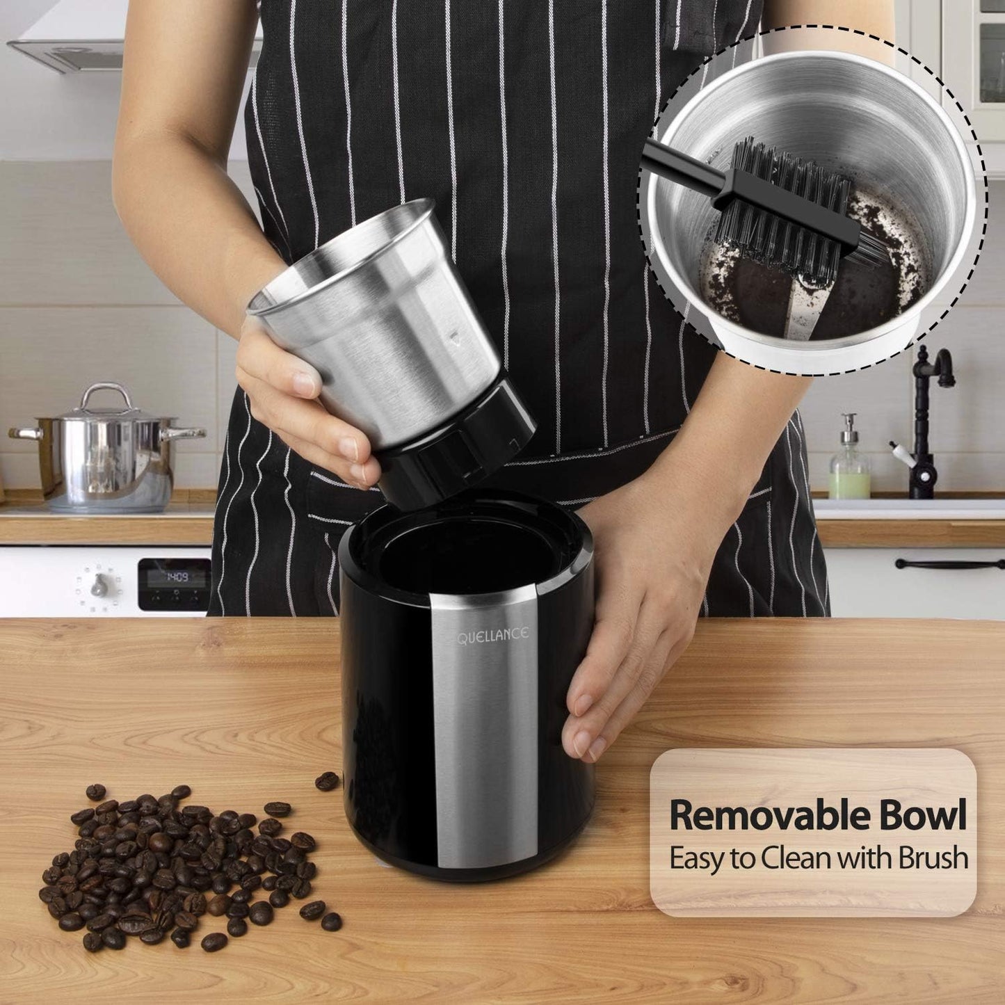 Electric Coffee Grinder, Stainless Steel Blades Coffee and Spice Grinder with 2.5 Ounce Removable Cup, Powerful 200W