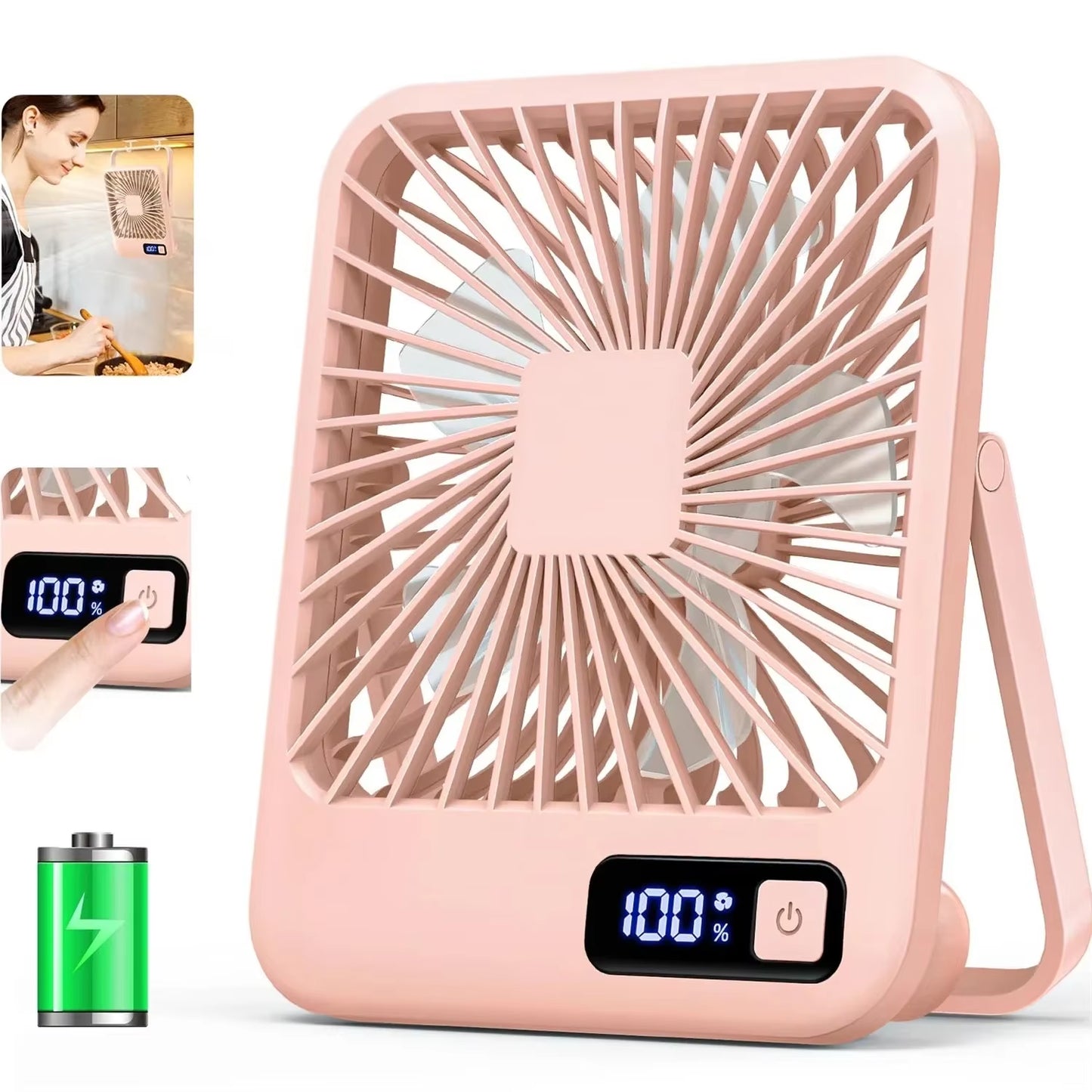 Portable USB Rechargeable Desk Fan – 180° Tilt Folding Personal Fan, 5 Speeds, Ultra Quiet with Power Display