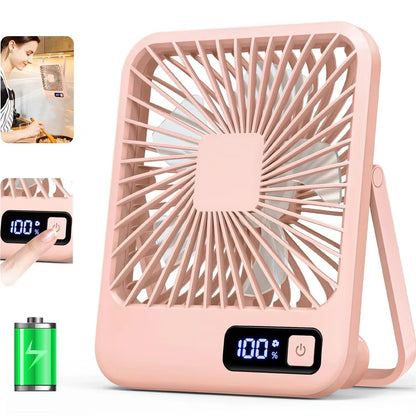 Portable USB Rechargeable Desk Fan – 180° Tilt Folding Personal Fan, 5 Speeds, Ultra Quiet with Power Display