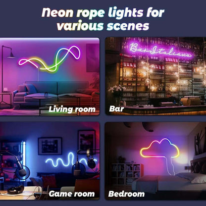 Neon Strip Lights, 32.8Ft/10M LED Neon Rope Lights with Remote APP Control IP65 Waterproof Flexible Neon LED Strip Lights 24V RGB LED Neon Lights for Bedroom Indoors Outdoors Decor