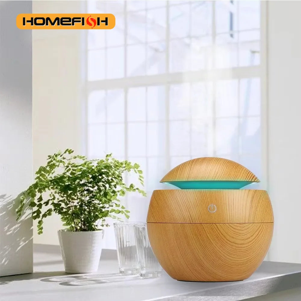 Portable Mini Wood-Grain Spherical Desktop Air Humidifier Purifier Aromatherapy Machine for Home Large Capacity