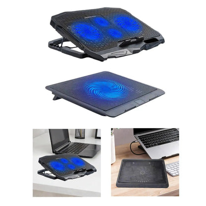 1Pc Laptop Fan Cooling Pad with Big Fans, Portable Laptop Cooling Fan with 2 in 1 USB Port, Blue LED Light Adjustable Stand Pad
