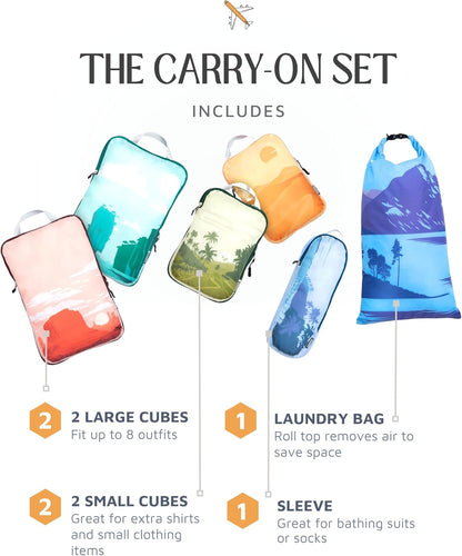Compression Packing Cubes for Travel, 6-Piece Lightweight Packing Cubes Set for Carry-On Luggage & Backpacks –  (Getaways)