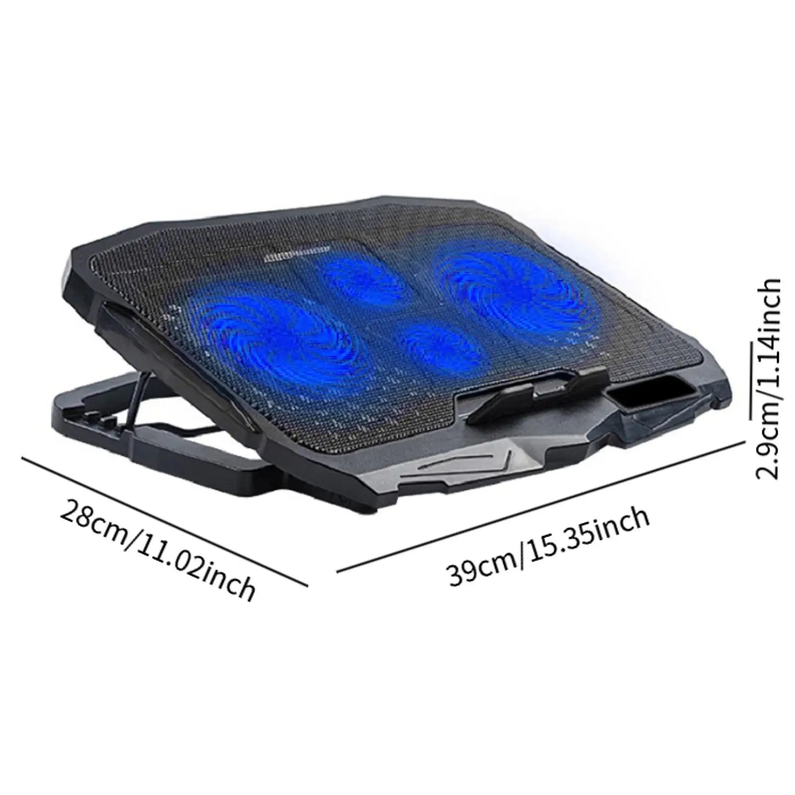 1Pc Laptop Fan Cooling Pad with Big Fans, Portable Laptop Cooling Fan with 2 in 1 USB Port, Blue LED Light Adjustable Stand Pad