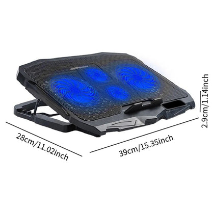 1Pc Laptop Fan Cooling Pad with Big Fans, Portable Laptop Cooling Fan with 2 in 1 USB Port, Blue LED Light Adjustable Stand Pad