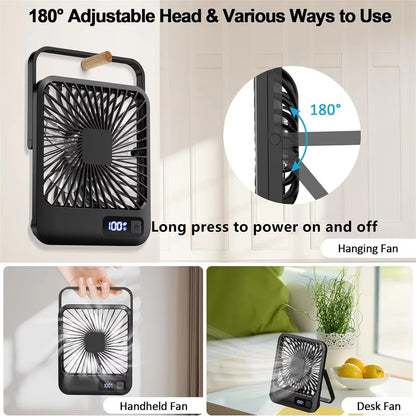 Portable USB Rechargeable Desk Fan – 180° Tilt Folding Personal Fan, 5 Speeds, Ultra Quiet with Power Display
