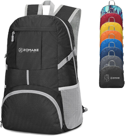Lightweight Packable Backpack 35L, Light Foldable Backpacks Water Resistant Collapsible Hiking Bag, Compact Folding Day Pack for Travel Camping(Black)