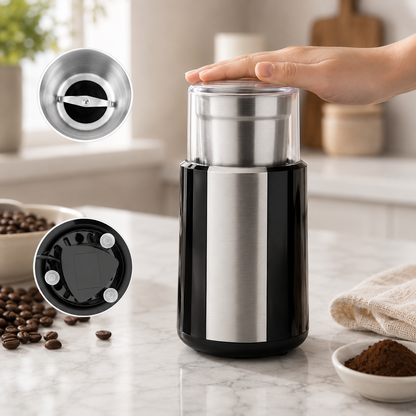 Electric Coffee Grinder — 200W, Stainless Steel Blades, Removable Cup