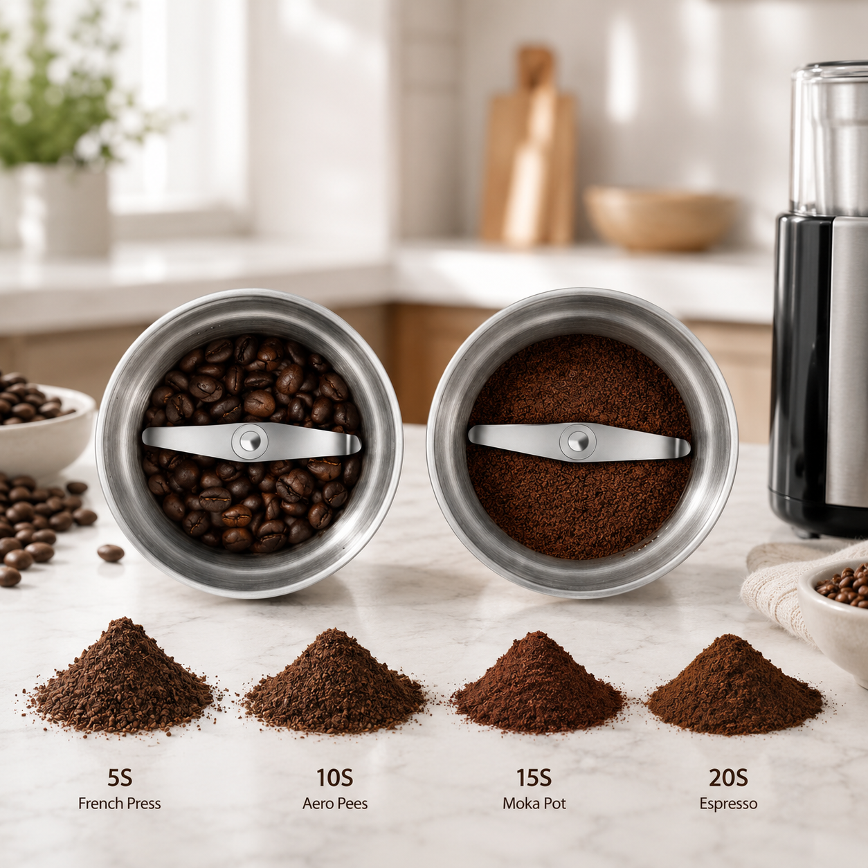 Electric Coffee Grinder — 200W, Stainless Steel Blades, Removable Cup