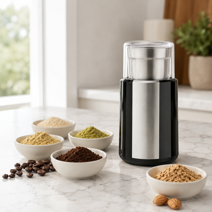 Electric Coffee Grinder — 200W, Stainless Steel Blades, Removable Cup
