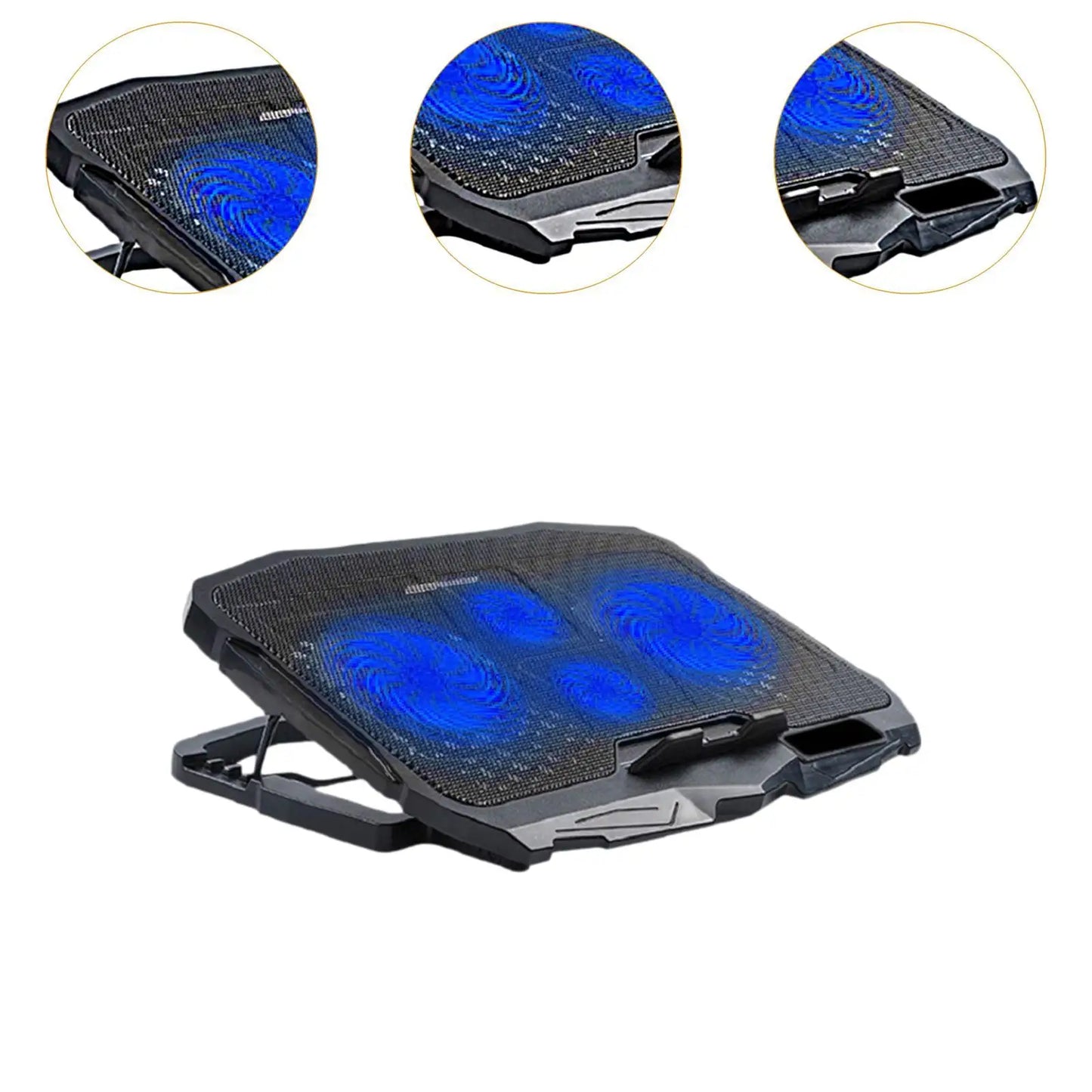 1Pc Laptop Fan Cooling Pad with Big Fans, Portable Laptop Cooling Fan with 2 in 1 USB Port, Blue LED Light Adjustable Stand Pad