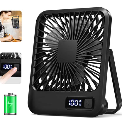 Portable USB Rechargeable Desk Fan – 180° Tilt Folding Personal Fan, 5 Speeds, Ultra Quiet with Power Display