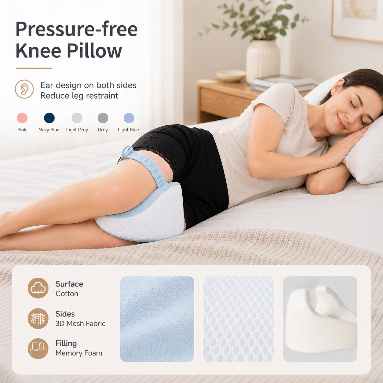 Memory Foam Leg Pillow — Sciatica, Hip & Back Pain Relief